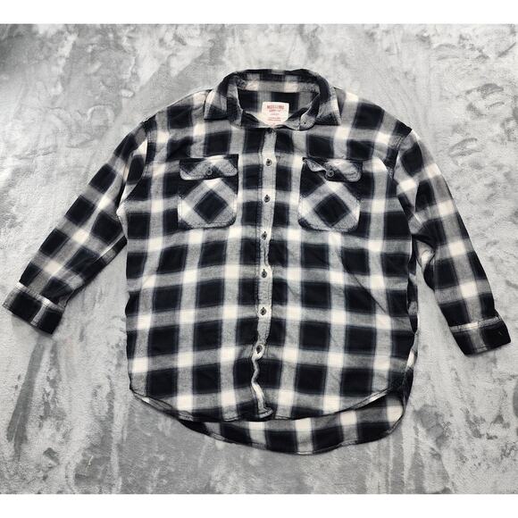 Mossimo Plaid Flannel Oversized Shirt Size M Black White Pockets Baggy Cotton - Picture 1 of 9